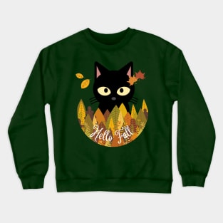 Hello fall Black Cat Autumn Fall Halloween Thanksgiving Funny Crewneck Sweatshirt